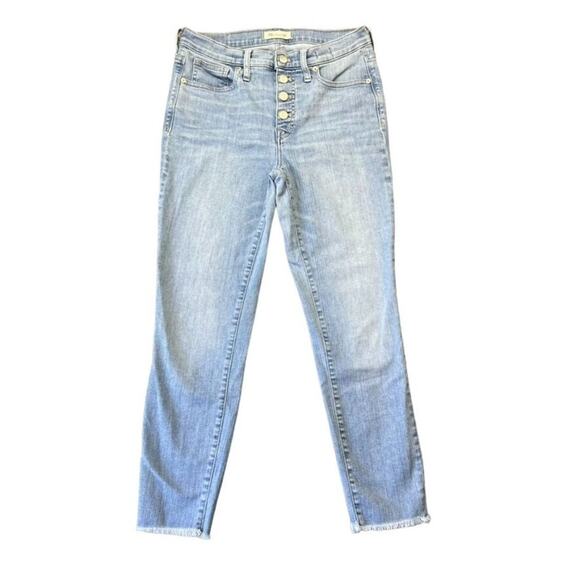 Madewell Jeans Womens 27 Blue 9" High Rise Skinny Crop Button Fly Raw Hem Denim - Picture 1 of 12